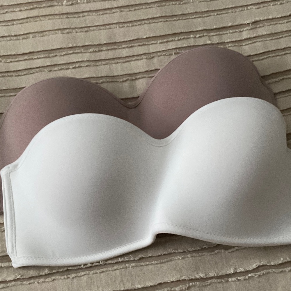 Elegant Strapless Bra Set - White and Taupe